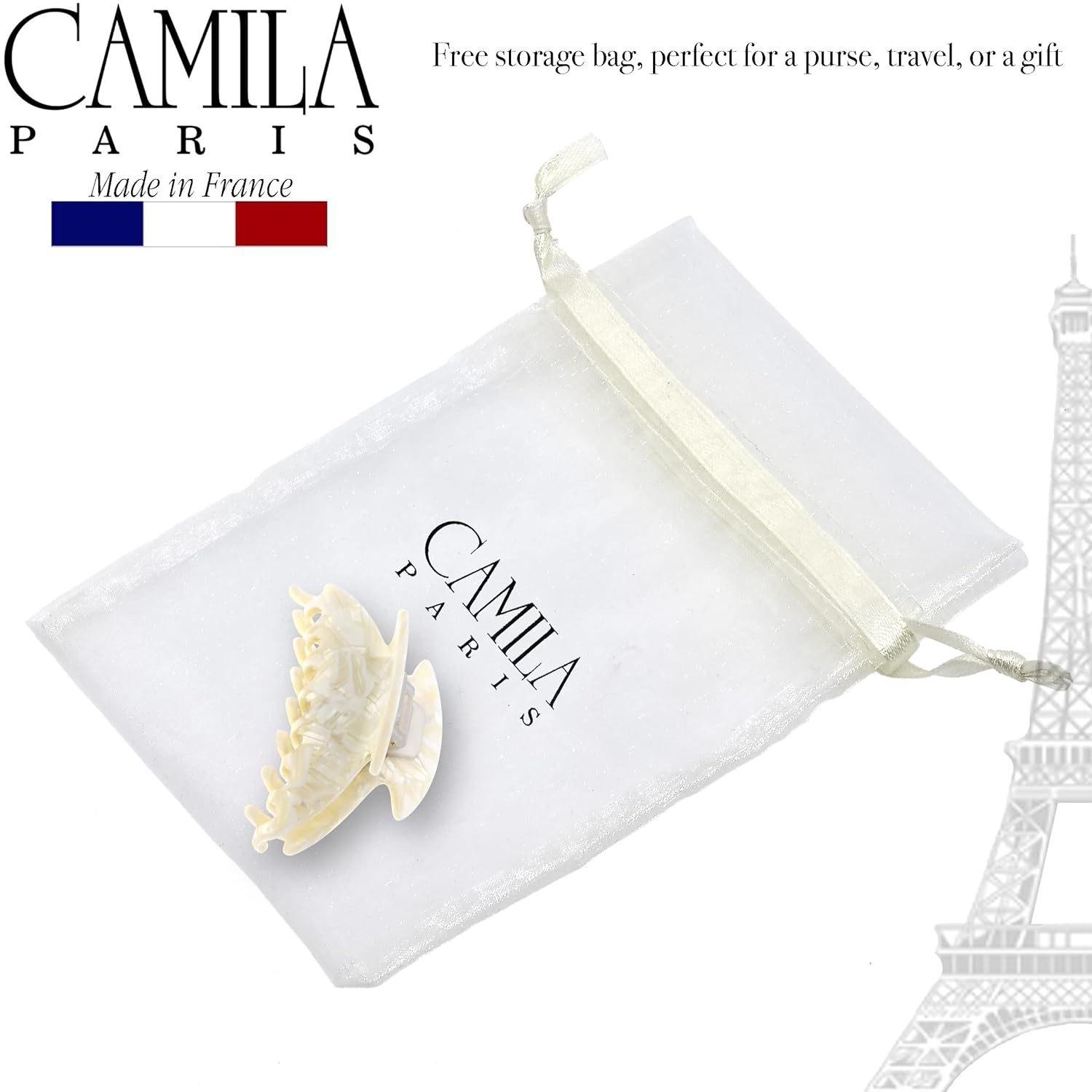 Camila Paris CP3266 French Hair Clip for Women, Small 2.75 inch Handmade, White, Girls Hair Claw Clips Jaw Fashion Durable Styling Hair Accessories for Women, Strong Hold No Slip Grip. Made in France - Image 5