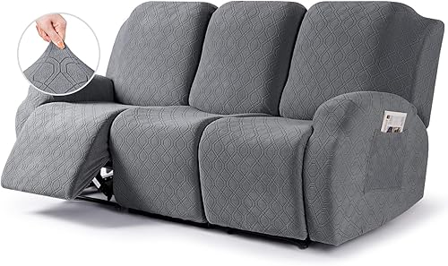 Funda reclinable, 3 piezas elástica para sofá reclinable con bolsillos, funda para sofá reclinable de 3 plazas, suave y lavable, protector de