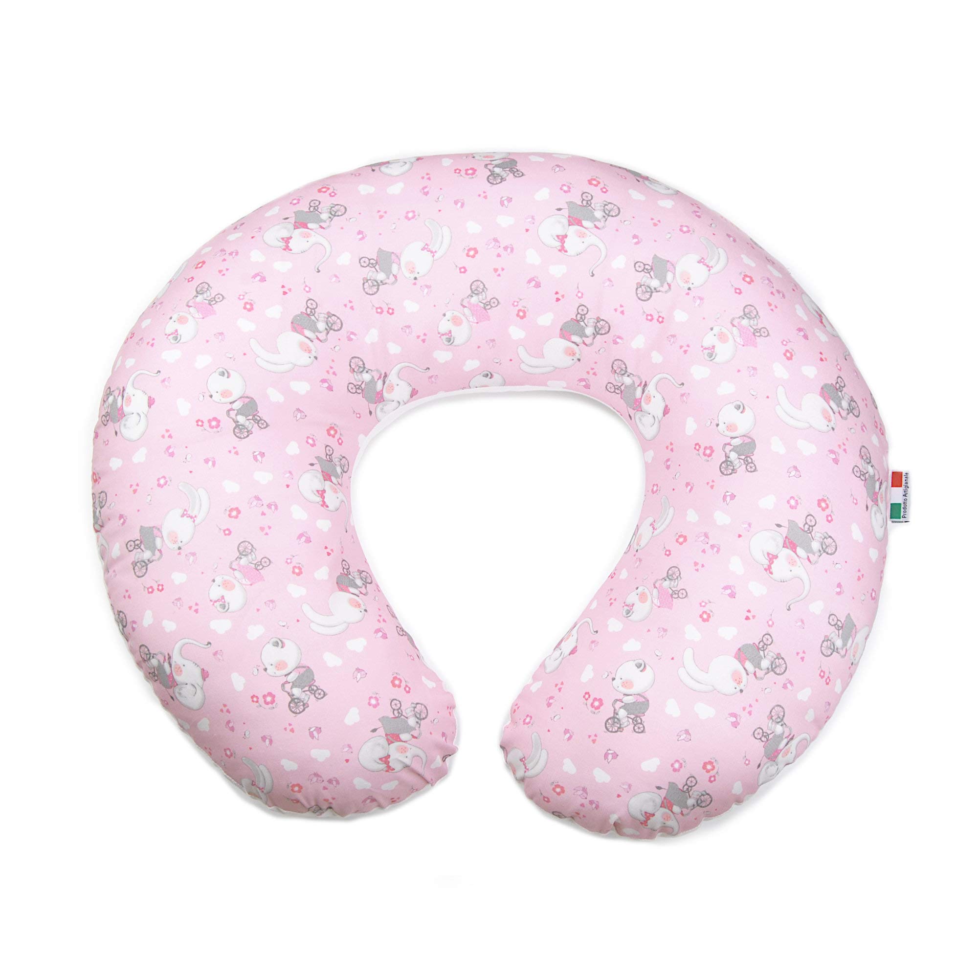 Babysanity Cuscino Allattamento Kikka Gravidanza Neonato XXL con Federa Esterna 100% Cotone Alta Qualità Sfoderabile per le Future Mamme Pratica Borsa Viaggio Made In Italy (Animaletti Rosa)