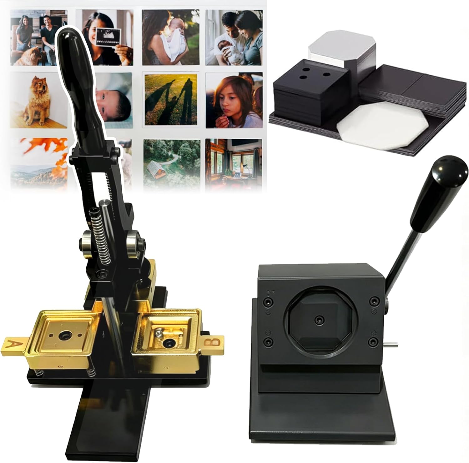 2X2 inch Square Fridge Magnets Badge Maker Machine DIY Photo Refrigerator Sticker Magnet Press Machine+Paper Cutter+100pcs Materials, Acrylic Materials Compatible