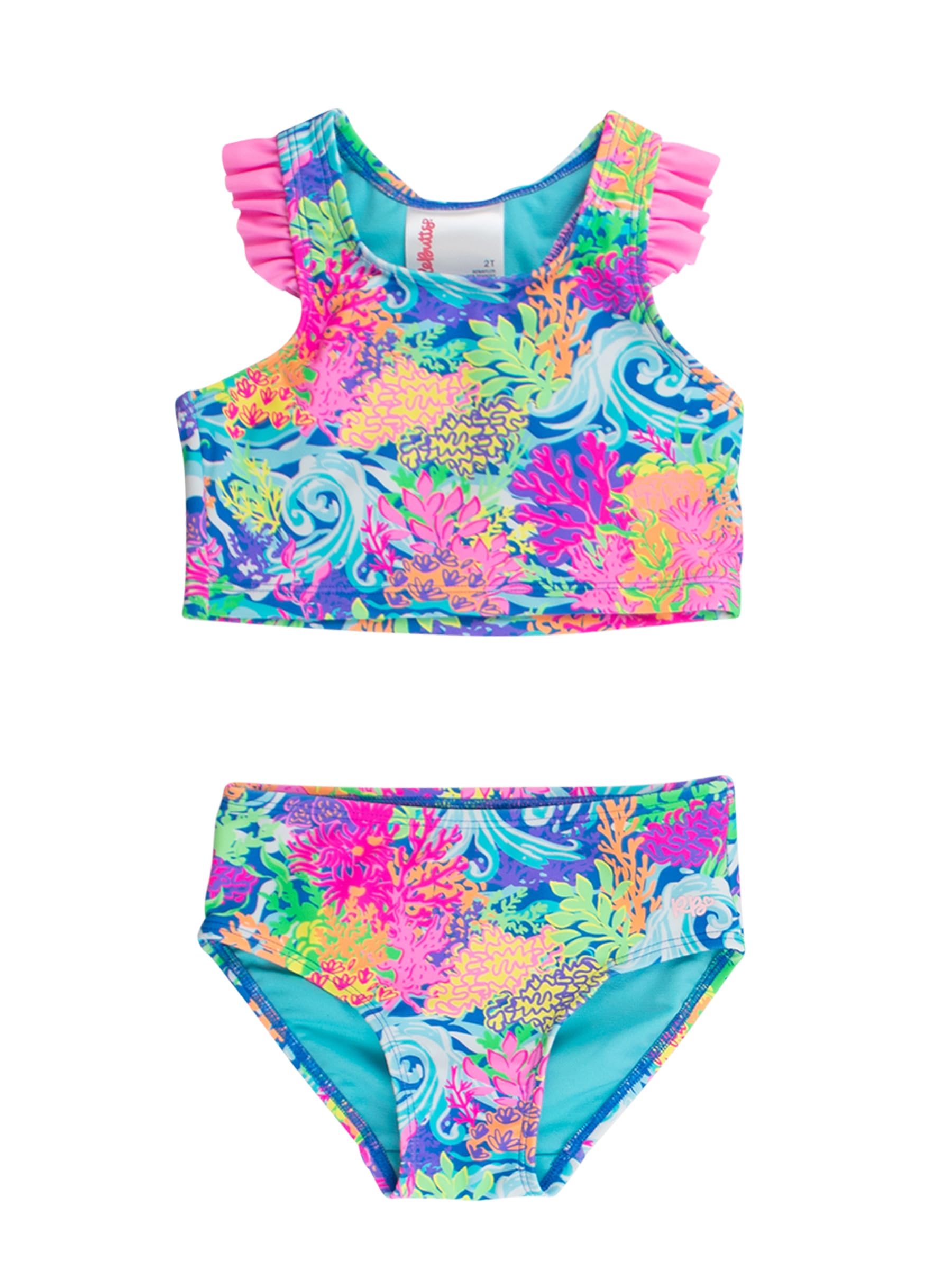 RuffleButts Girls UPF50+ Sun Protected Racerback Flutter Tankini 2-Piece Swimsuit