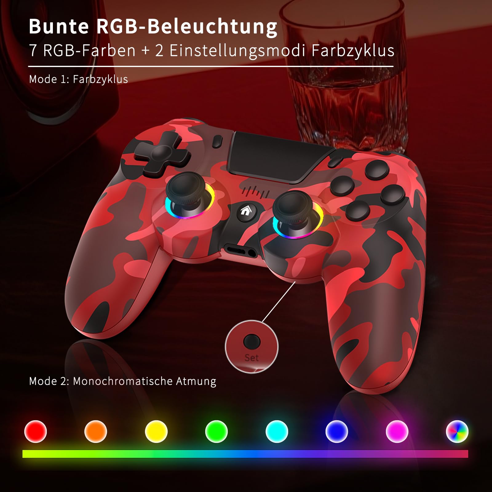 ancihdgm Manette sans fil pour PS4, compatible PS4/Pro/Slim/PC/P3/Android/iOS. Programmable, double vibration, gyroscope 6 axes, éclairage LED, écran tactile et prise de casque - 5