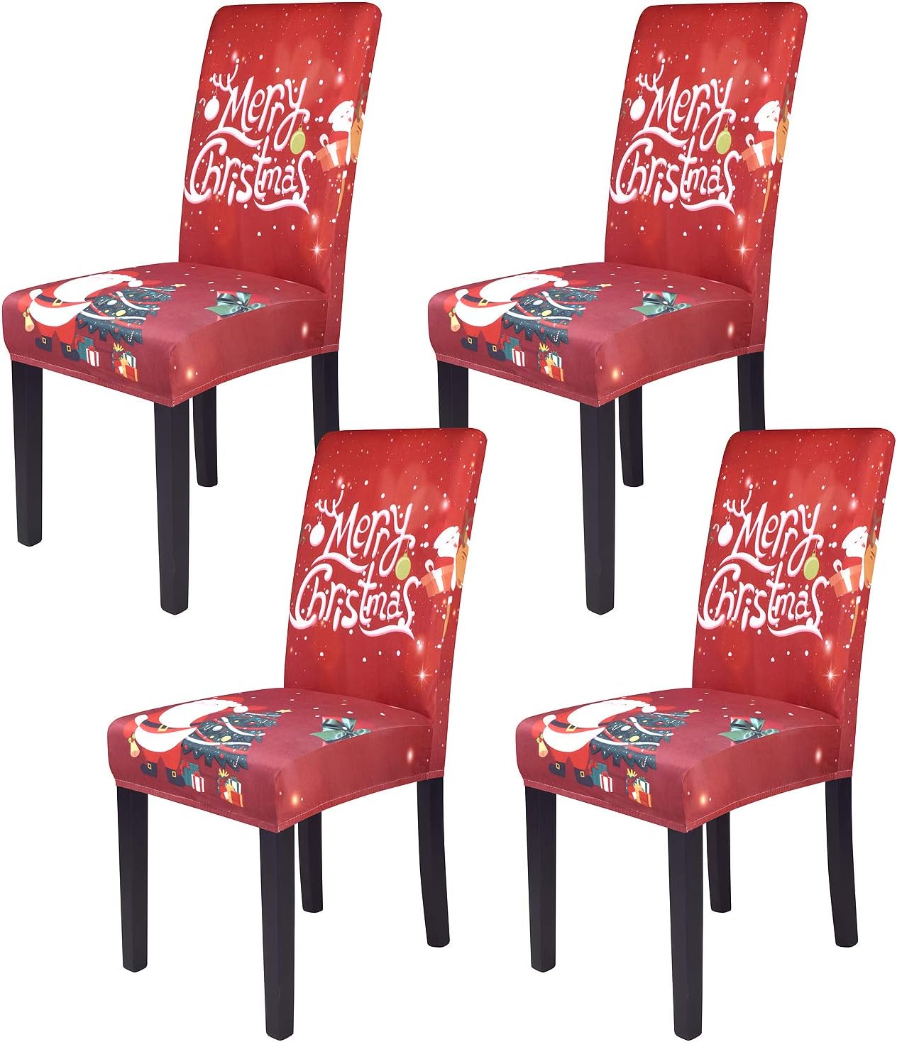 Christmas Dining Chair Covers, Spandex Stretch Removable Washable Dining Chair Protector Slipcovers, Parsons Chair Cover for Dining Room, Christmas Decoration for Home, Kitchen ,Wedding Party,Set of 4