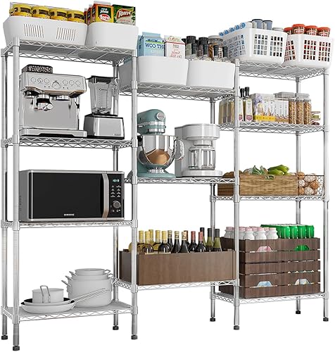 Miniatura 100 de Estante de almacenamiento ajustable de 4 niveles, estante de almacenamiento de metal, estantería de alambre, estantes de almacenamiento de metal