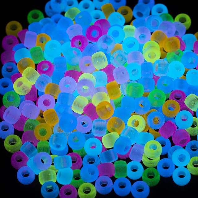 Pack of 1000 Acrylic Plain Pony Beads 6x9mm Bulk Glow in The Dark