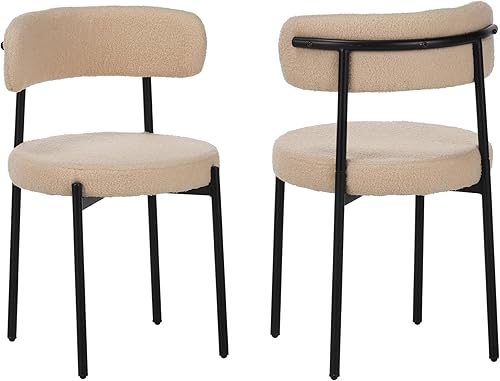 Miniatura 6 de Juego de 4 sillas de comedor, sillas de comedor de cocina con respaldo curvo, adecuadas para restaurantes y comedores, color beige
