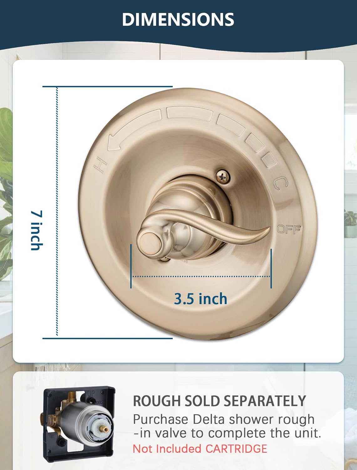 Replacement for Delta 13/14 Series BT14096 Trim Kit, Shower Cover Plate with Handle (Cartridge and Valve Not Included),Fit for Champagne Bronze Decor