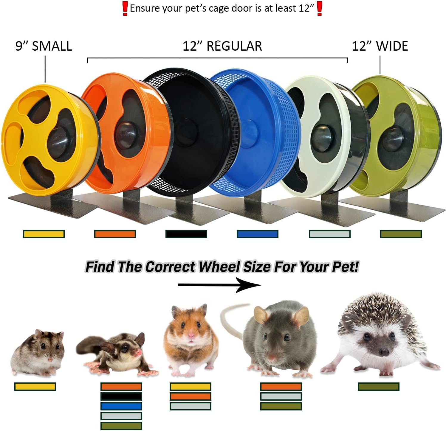 Silent Runner 12" Regular | Wheel + Cage Attachment | Sugar Gliders, Hamsters, Rats