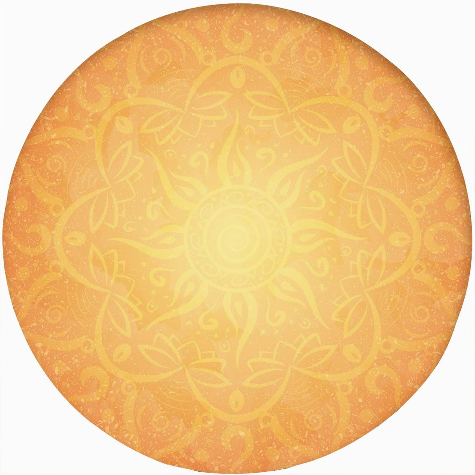 Yellow Mandala Fitted Round Table Cloth,Yellow Round Ornament Lotus Print Elastic Edged Print Polyester Table Cover,, Fits Round Table 48