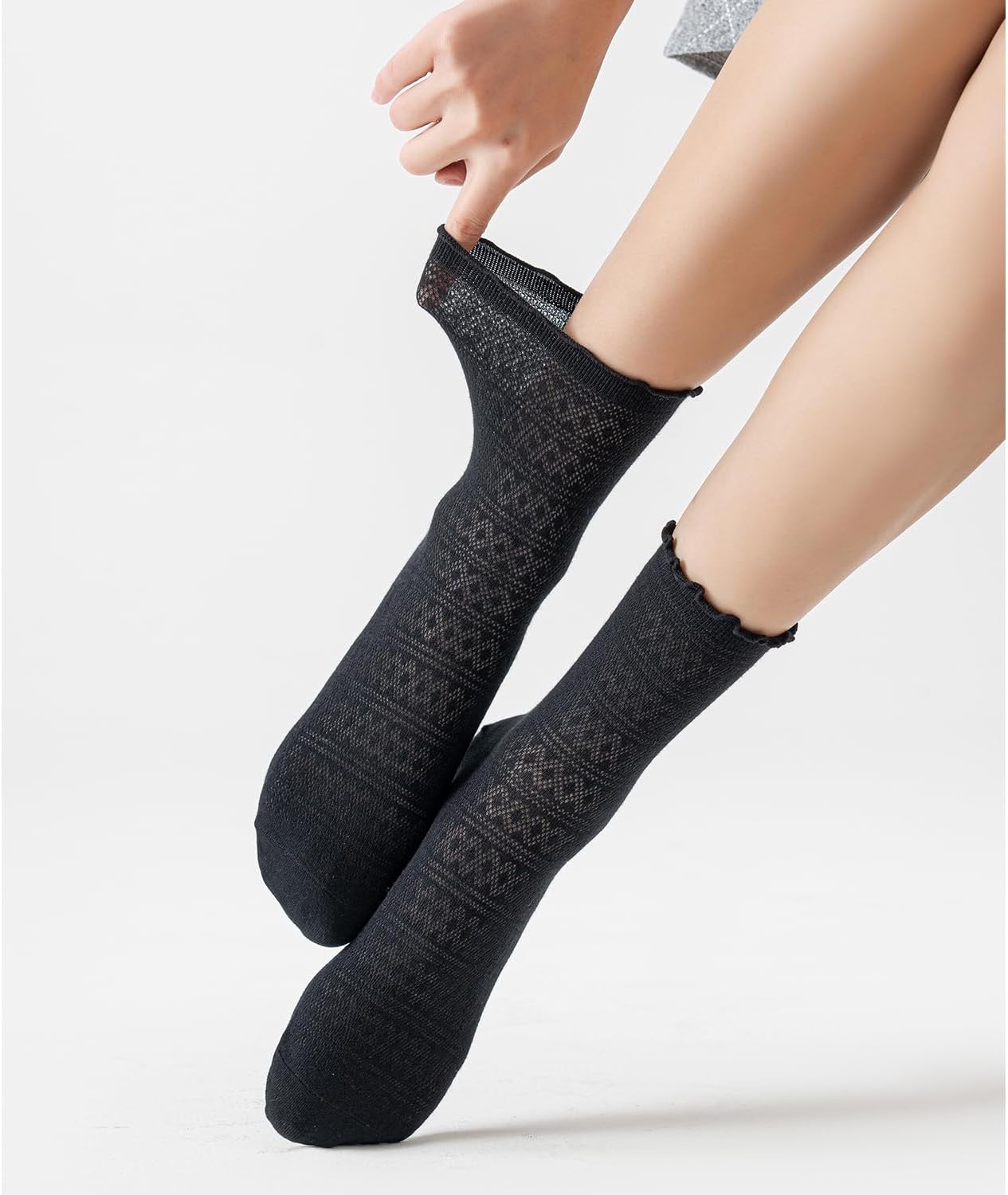 Mcool Mary Women's Ruffle Socks Mesh Casual Lace Cotton Ankle Ultra Thin Frilly Crew Socks for Women 6 Pairs - Image 2