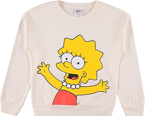 The Simpsons Sudadera de cuello redondo para mujer, Lisa, Bart y Homer Simpson, sudadera con cuello redondo de cara grande