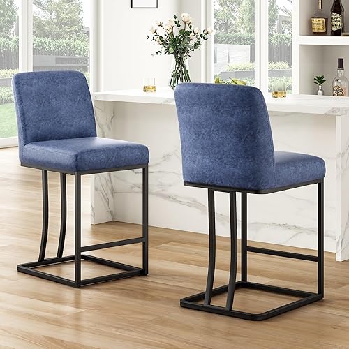 Miniatura 2 de STARY Juego de 2 taburetes de bar tapizados para isla de cocina, color azul rey