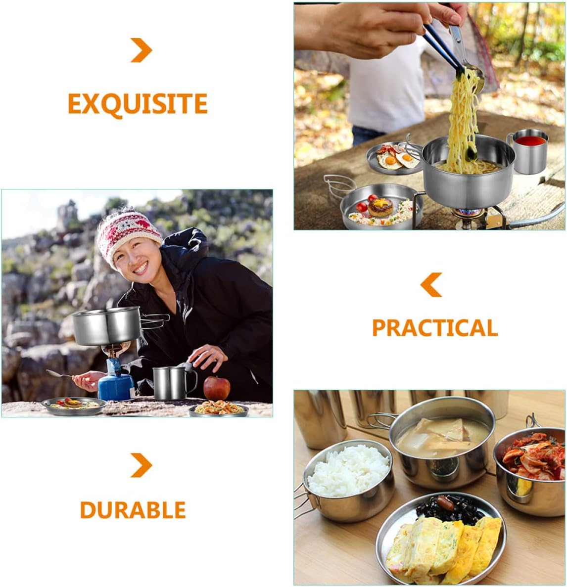 Pan/Pot Lid,Glass Lid/Cover,1 Set Camping Cookware Kit Stainless Steel Camping Cooking Set Lightweight Pots and Pans Set Backpacking Gear for Camping Hiking Picnic Silver