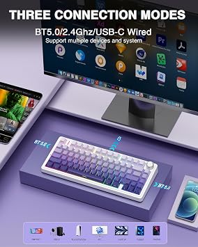 AULA Wireless Keyboard and Mouse Combo, F75 Pro Mechanical Keyboards,75% Gasket Hot Swappable Custom Keyboard+SC580 Wireless Gaming Mouse White