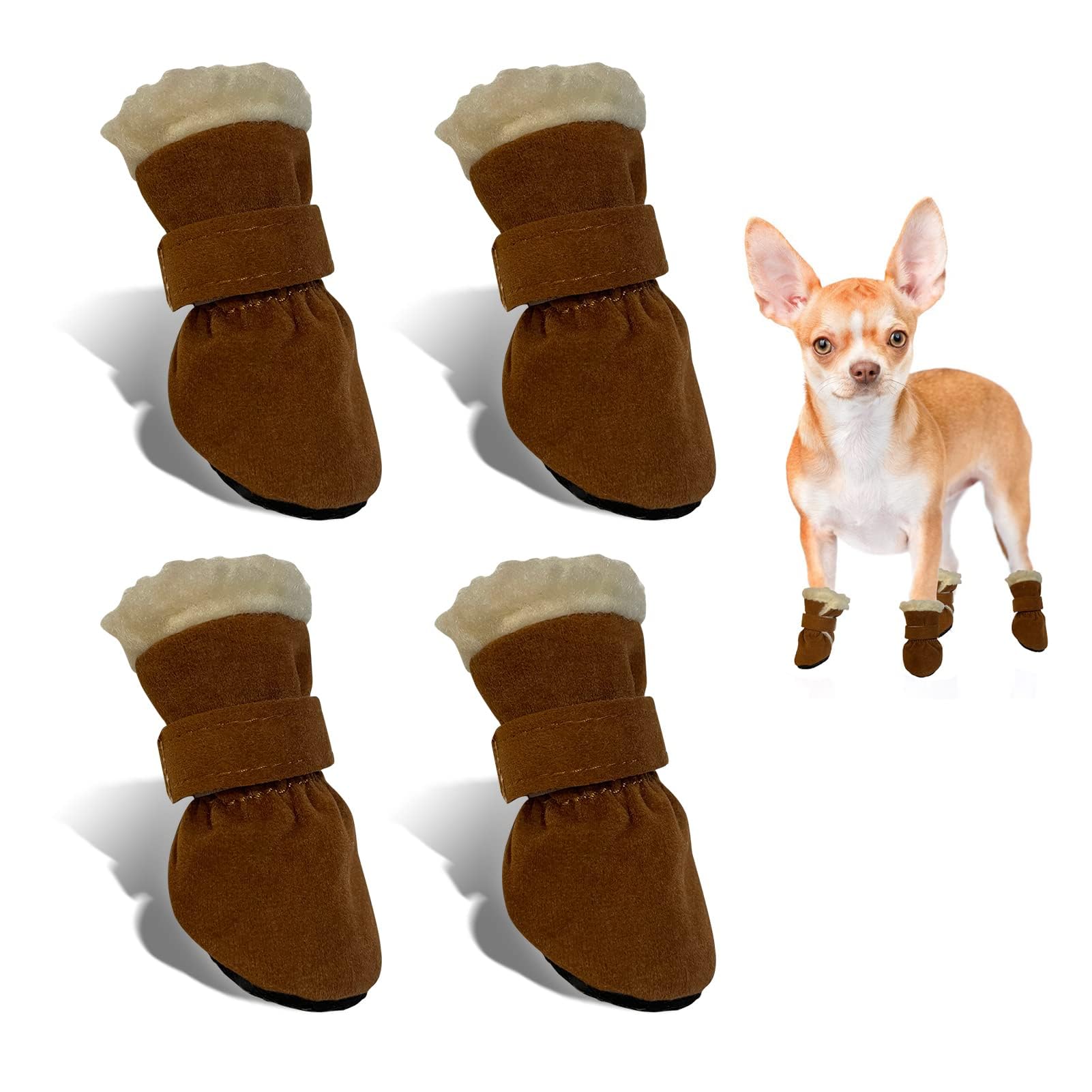 Taozoey Hondenschoenen, winter, pootbescherming hond, hondenschoenen, kleine honden, hondenschoenen, outdoor, indoor, pluche hondenlaarzen, antislip, warm, voor kleine honden en katten