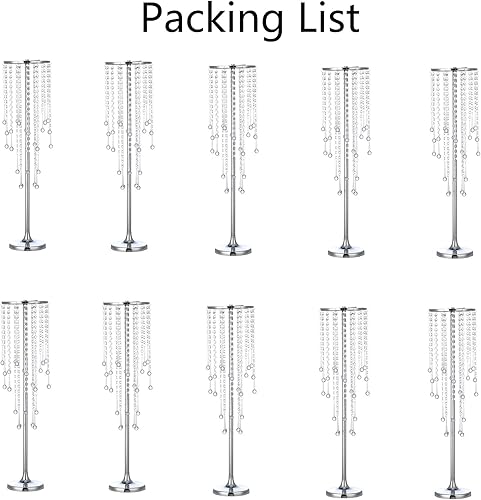 Miniatura 9 de 2 piezas de 29.5 pulgadas, soporte de flores de cristal para mesas de boda, soporte para arreglos florales de metal plateado de mesa, jarrones de