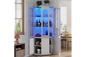 Modern Corner Display Cabinet with LED Lighting and Adjustable Shelves