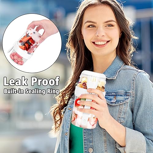 Miniatura 4 de MultiOutools Recipientes de avena con tapas, paquete de 2 tazas de desayuno de 29 onzas, recipiente de yogur con cuchara para viajes, gimnasio,