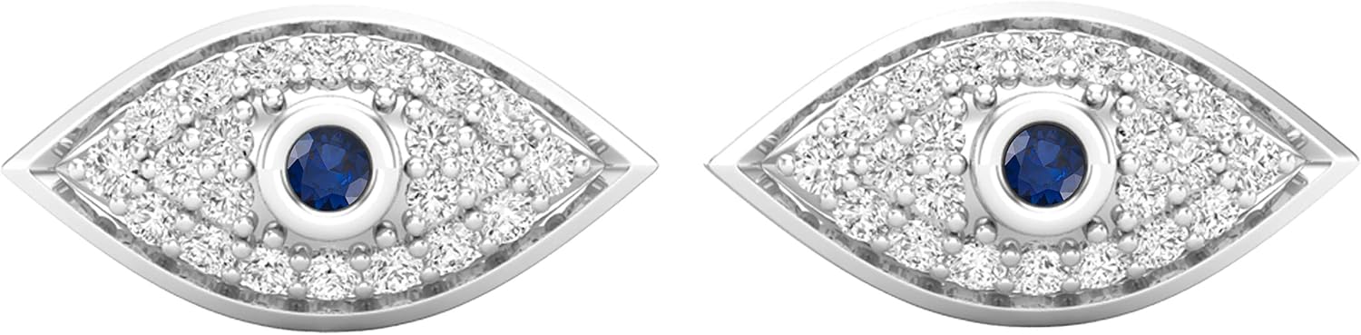 Dazzlingrock Collection Round Gemstone & Natural Diamond Ladies Evil Eye Stud Earrings