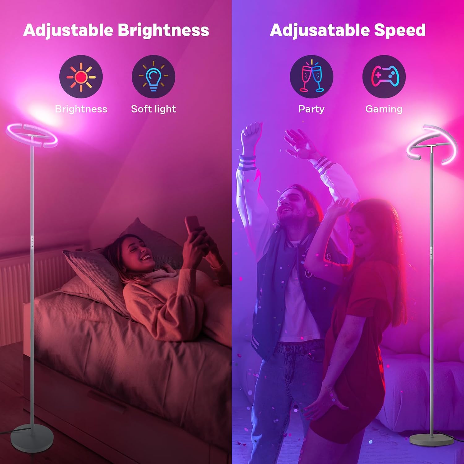 SIBRILLE Silver Gray RGBCW Floor Lamp, Bright Color Changing RGB Standing Lamp, Modern Stepless Dimmable LED Tall Lamp with Remote Control, 20W 3000-6000K Floor Lamps for Living Room, Bedroom, Office image 5