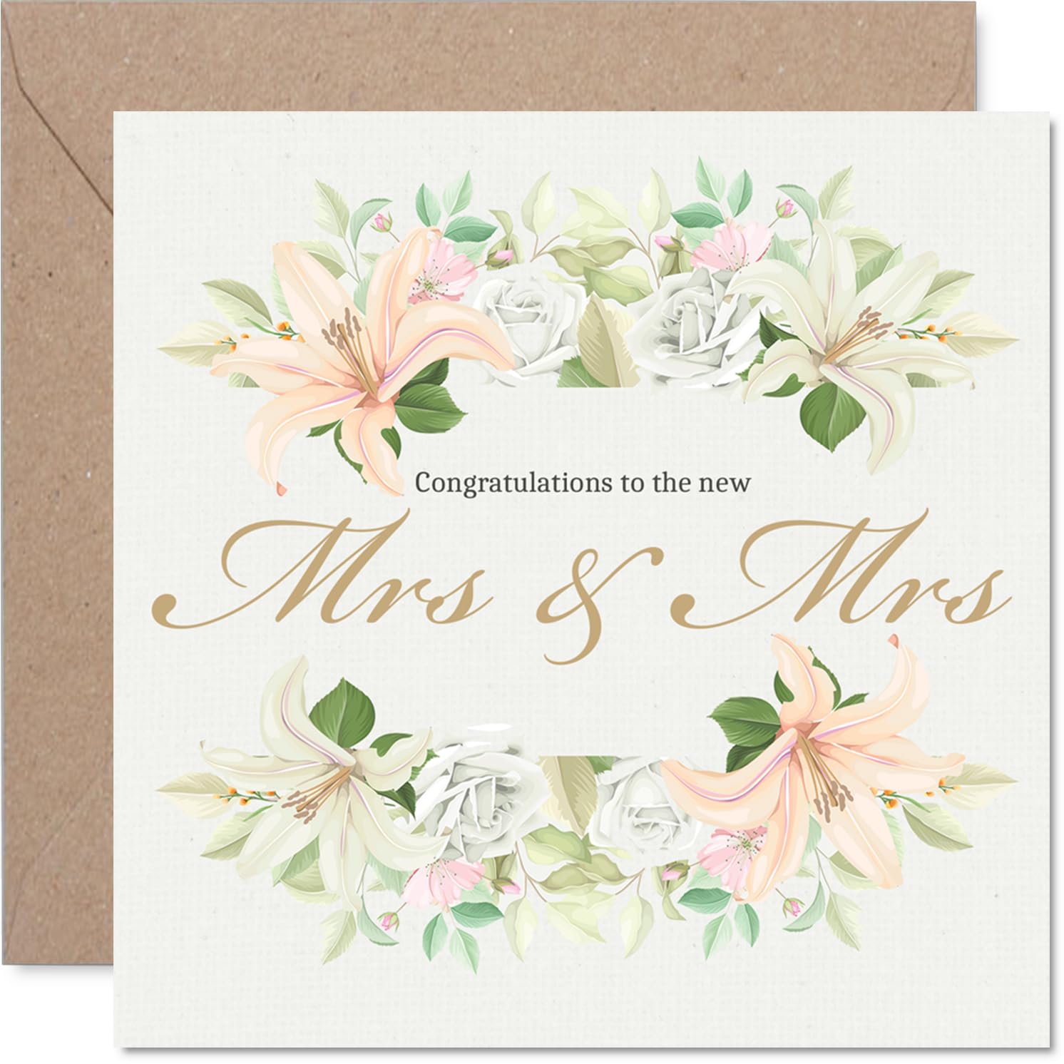 Wedding Card for Couples - Floral Bouquet Mrs & Mrs - Congratulations Gifts, Congrats Well Done Card for Friends Family Colleague Neighbour, 145mm Happy Marriage Greeting Cards