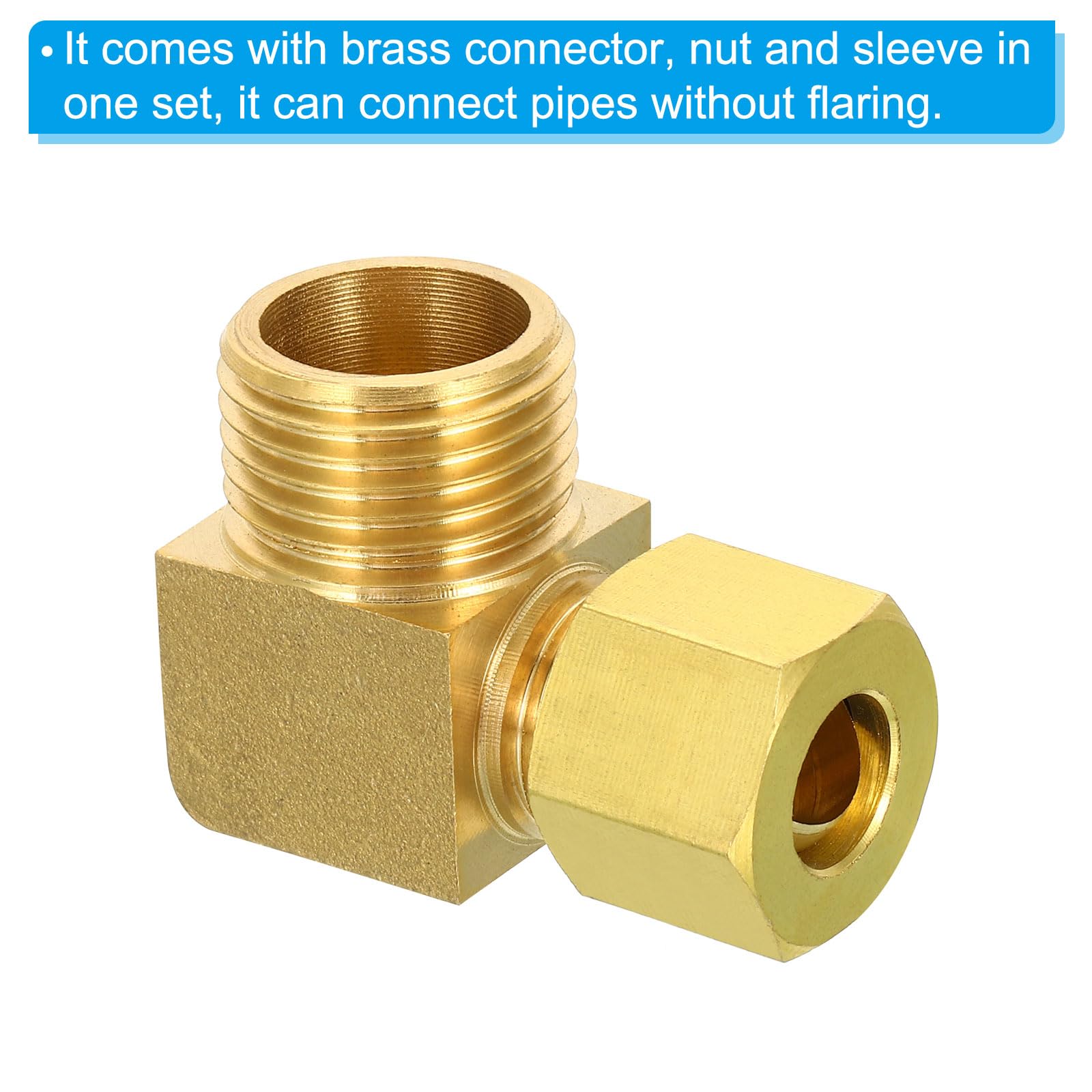 Accesorio de compresión de Tubo de latón de 10 mm de diámetro Exterior, Macho G1/2, Paquete de 2, Accesorio de Tubo de Codo de 90 Grados para plomería, Conector de Manguera