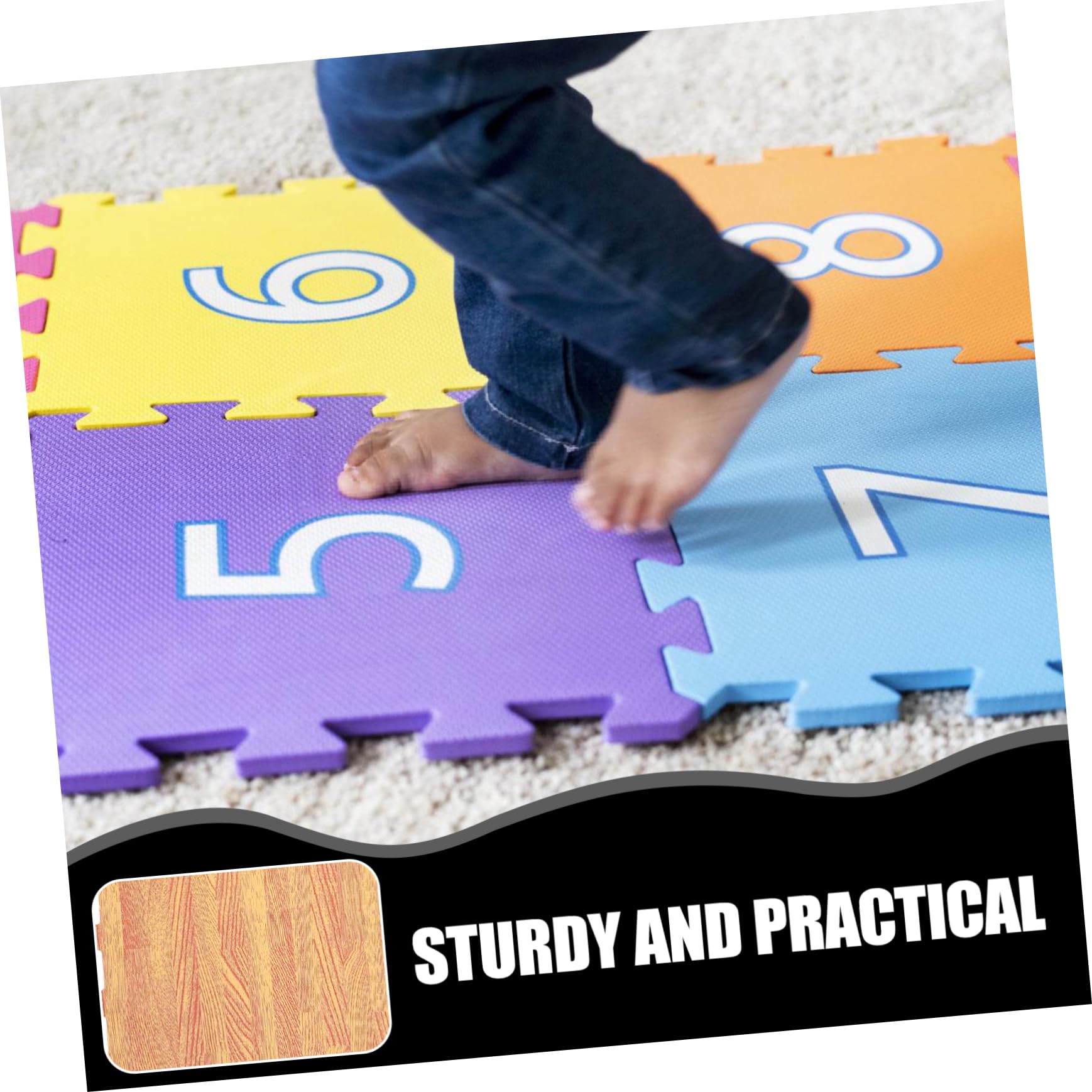 JECOMPRIS 12Pcs Interlocking Foam Floor Mats Stylish Wood Grain Play Mat Comfortable Portable Crawling Tiles for Safe Soft Surface for Indoor Play