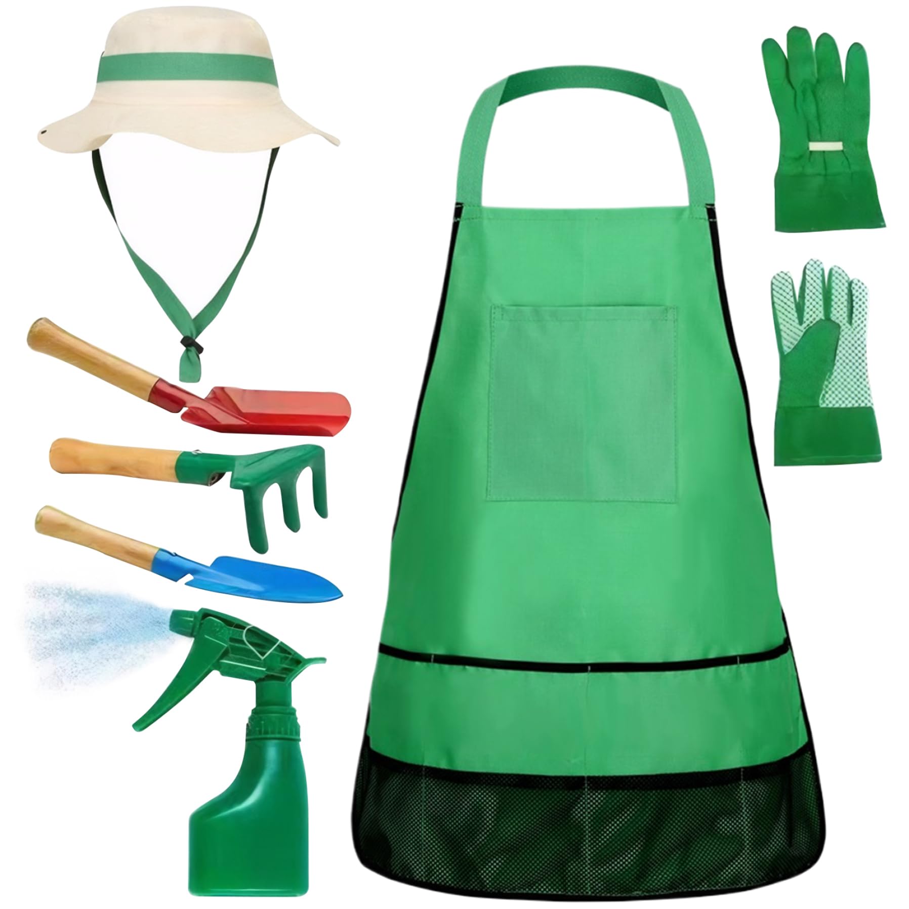 Juego de jardinería para niños pequeños, Juego de jardinería para niños 7pcs con Sombrero de Sol, Delantal, Guantes y Herramientas de jardín, Kit para para para