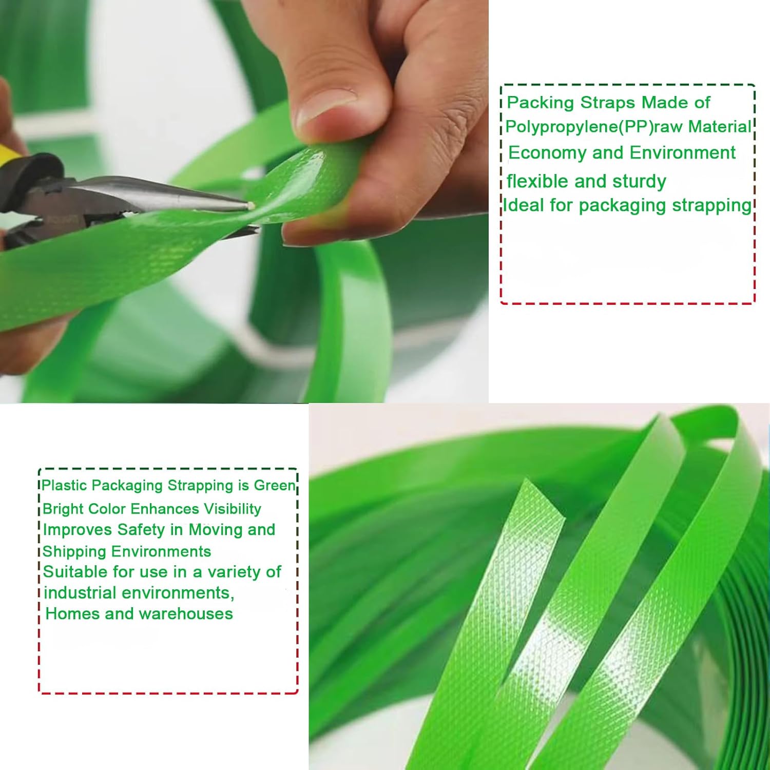 Plastic Packaging Banding Strapping Kit, 1/2" x 500' Polypropylene Straps & 100 Buckles, Green