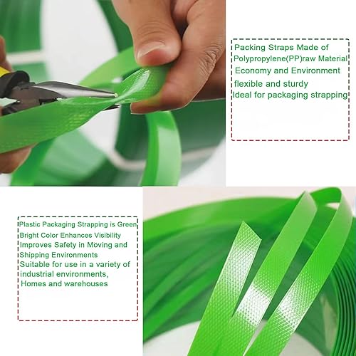 Miniatura 27 de Kit de flejado de bandas, herramienta de flejado de embalaje, con flejado de polietileno de 5900 pulgadas de longitud, 100 hebillas, herramienta