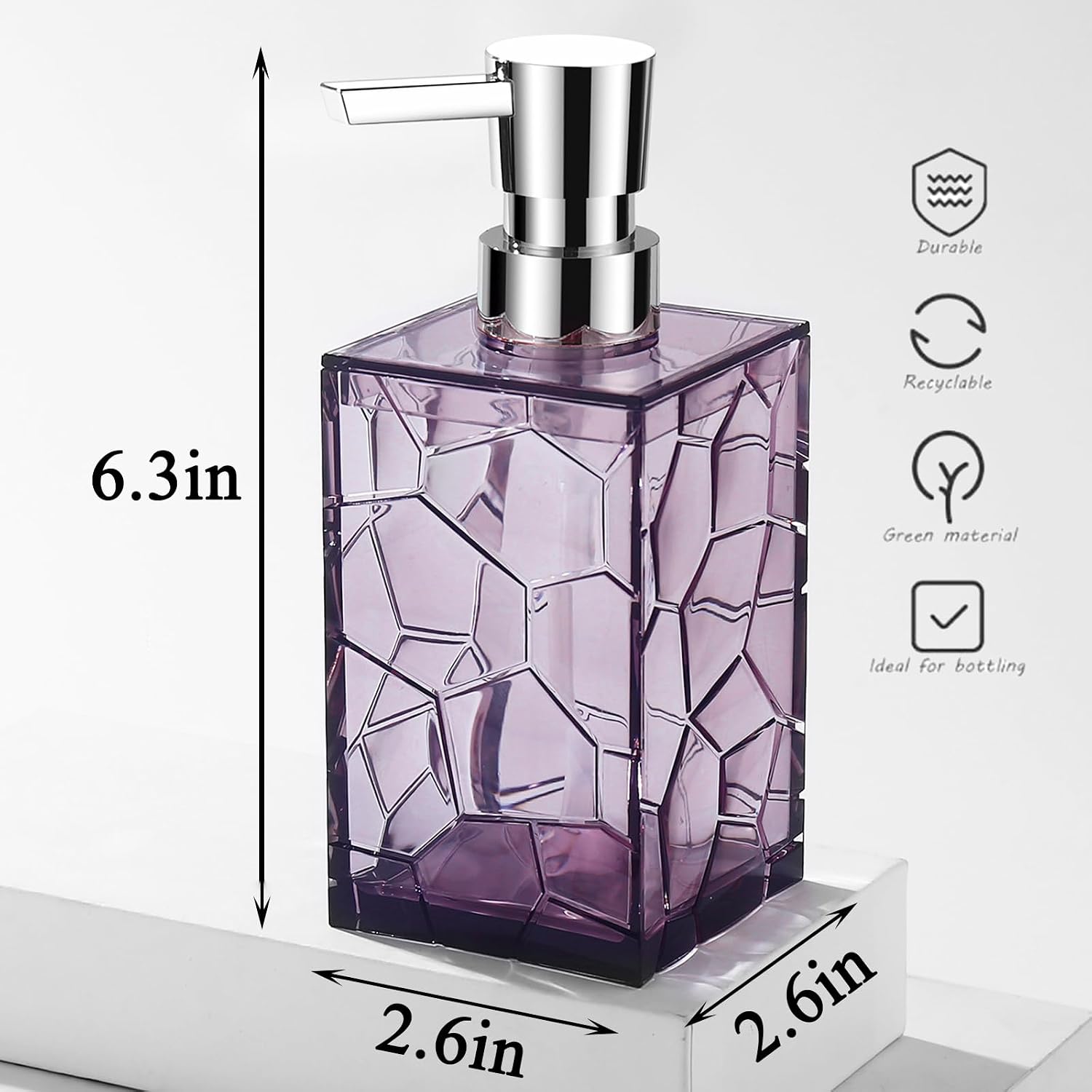 Clear Acrylic Pump Bottle Refillable Lotion Soap Dispenser 10oz Purple image 5