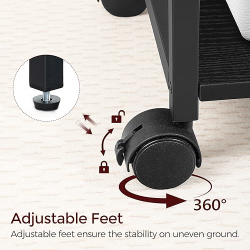 Miniatura 7 de Carrito de impresora industrial, soporte de impresora móvil de 3 niveles, carrito rodante con tomas de corriente y puertos USB, soporte de impresora