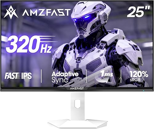 Amzfast Monitor de juegos blanco de 25 pulgadas 320 Hz300 Hz240 Hz, FHD 1080P 1 ms Monitor IPS rápido, intercambio de garantía de 12 meses (cable