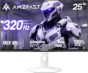 Amzfast 25 inch 320Hz/300Hz/240Hz White Gaming Monitor, FHD 1080P 1ms Fast IPS, Two Year Warranty Exchange (HDMI & DP Dual Cable) TÜV Rheinland Eye Care | AI Crosshair, Night Vision Function