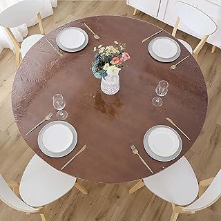Generic Round Heavy Duty Tablecloth, Wipeable Table Cover for Kitchen and Dining Room, Protects Tables 45"-56", Clear, Vinyl, 40 x 43 cm