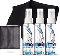 Vista 1 de Purity Limpiador de lentes de gafas Kit - 3 botellas de spray limpiador de lentes de viaje de 1 onza + 2 paños de limpieza de microfibra - Seguro