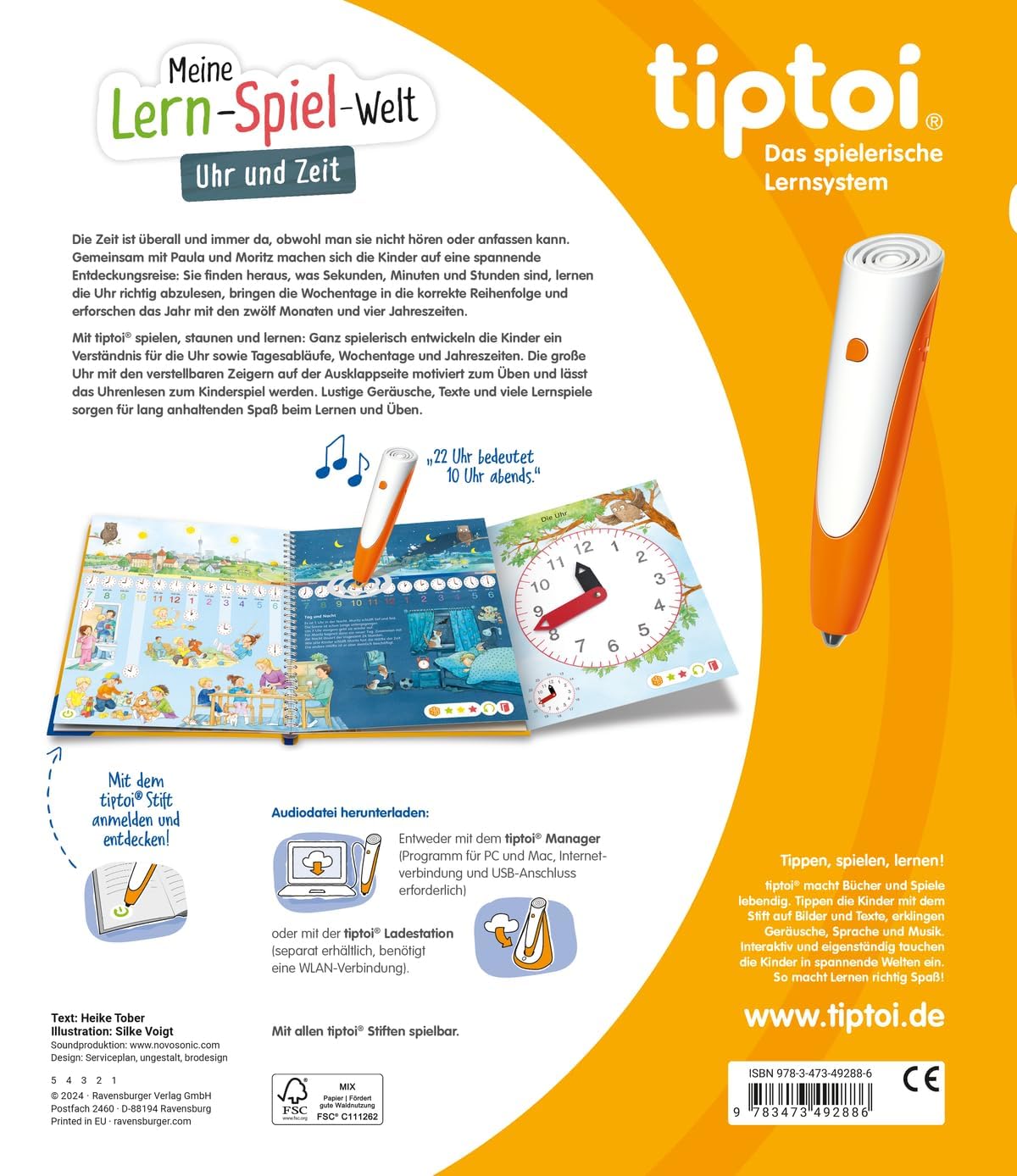 Ravensburger tiptoi Buch - Mein Lern-Spiel-Abenteuer | Uhr und Zeit + Kinder ABC Buchstaben Poster | 4-6 Jahre