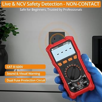 Neoteck Digital Multimeter 6000 Counts TRMS Auto Range NCV Live Detector, AC/DC Voltage Current Meter with Temperature, Capacitance, Resistance, Continuity Test, Backlight & Flashlight – Red