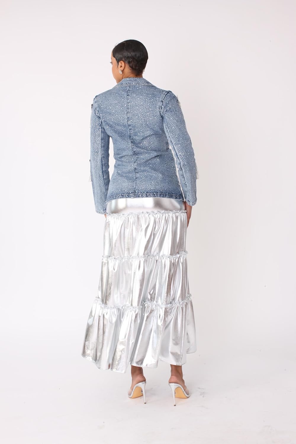 Silver Metallic Tiered Maxi Skirt -82477 - Image 3