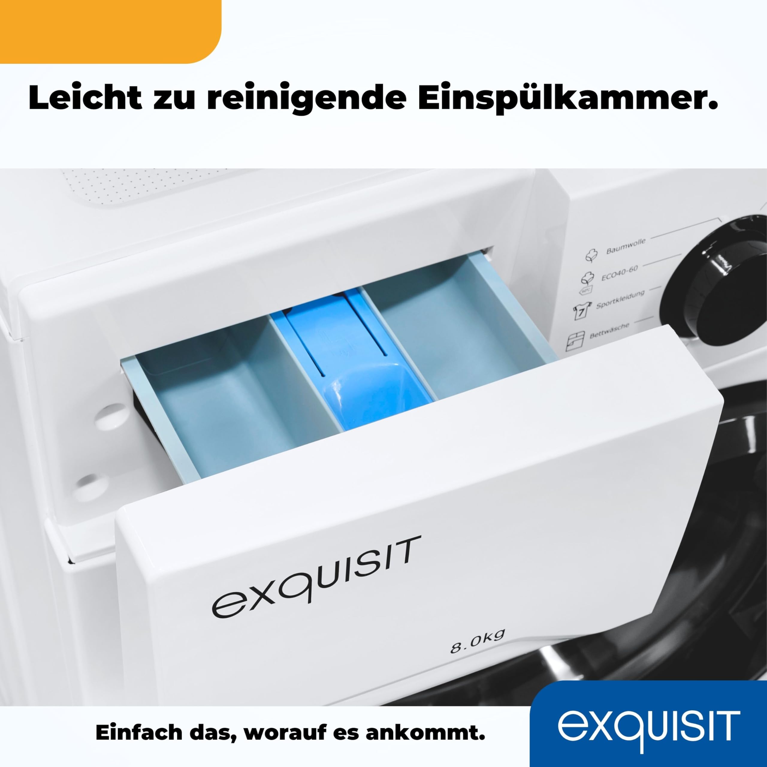 Exquisit Waschmaschine WA8014-020A Weiss - 8 kg - Energieklasse A | 1400 U/min Schleuderdrehzahl - 12 Programme - Startzeitvorwahl - Trommelreinigung - Sicherer Betrieb mit Kindersicherung