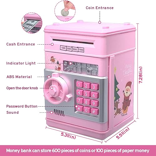 Miniatura 7 de PhilaeEC - Alcancía para niñas, cajero automático electrónico grande con protección por contraseña, caja de ahorro automático de pergamino de papel,