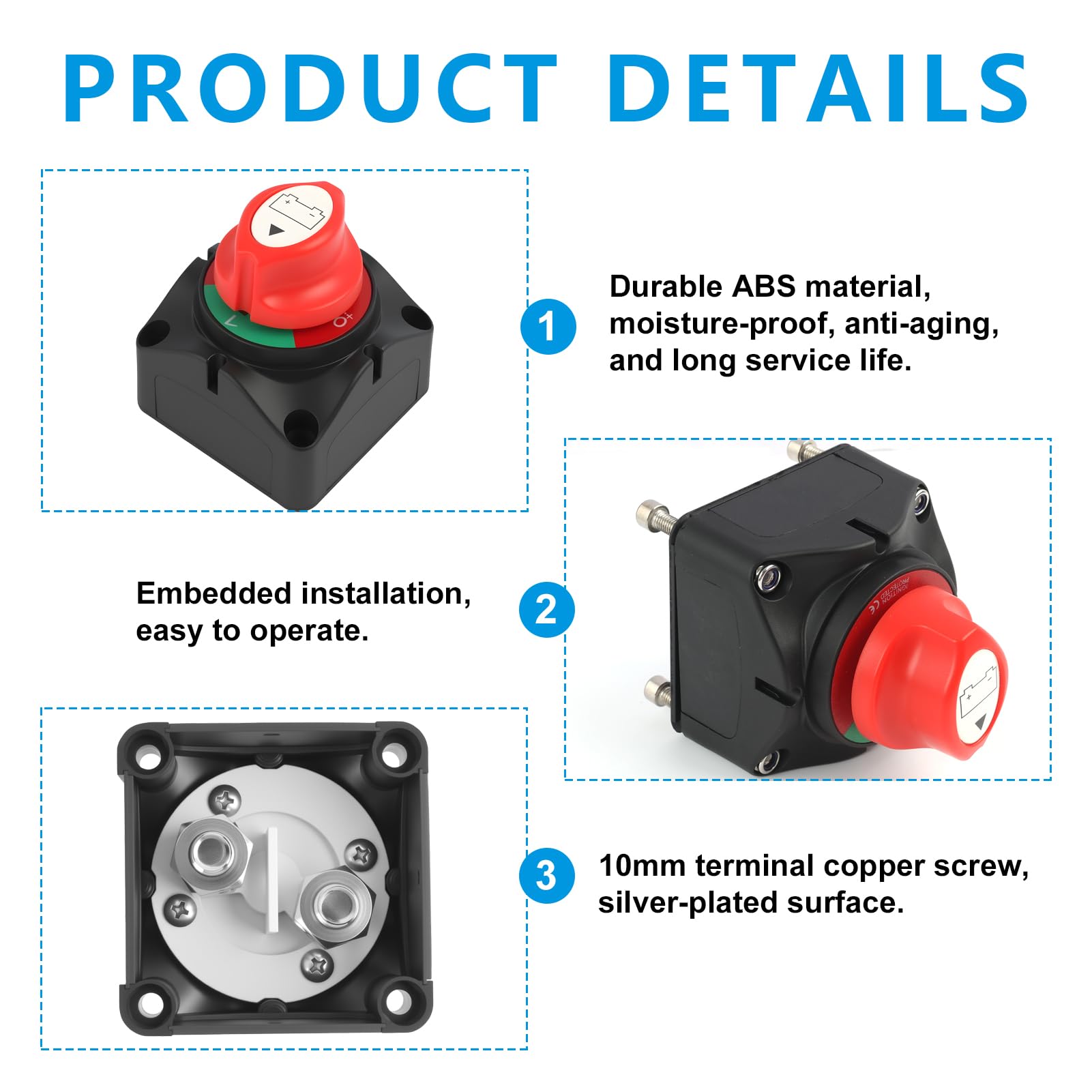 Interrupteur de Déconnexion de Batterie 12V-24V, Coupe Circuit Batterie 12V avec Capacité de 300A, Isolateur Interrupteur de Batterie pour Voitures, Motos, Bateaux et Camions, Sécurité et Durabilité
