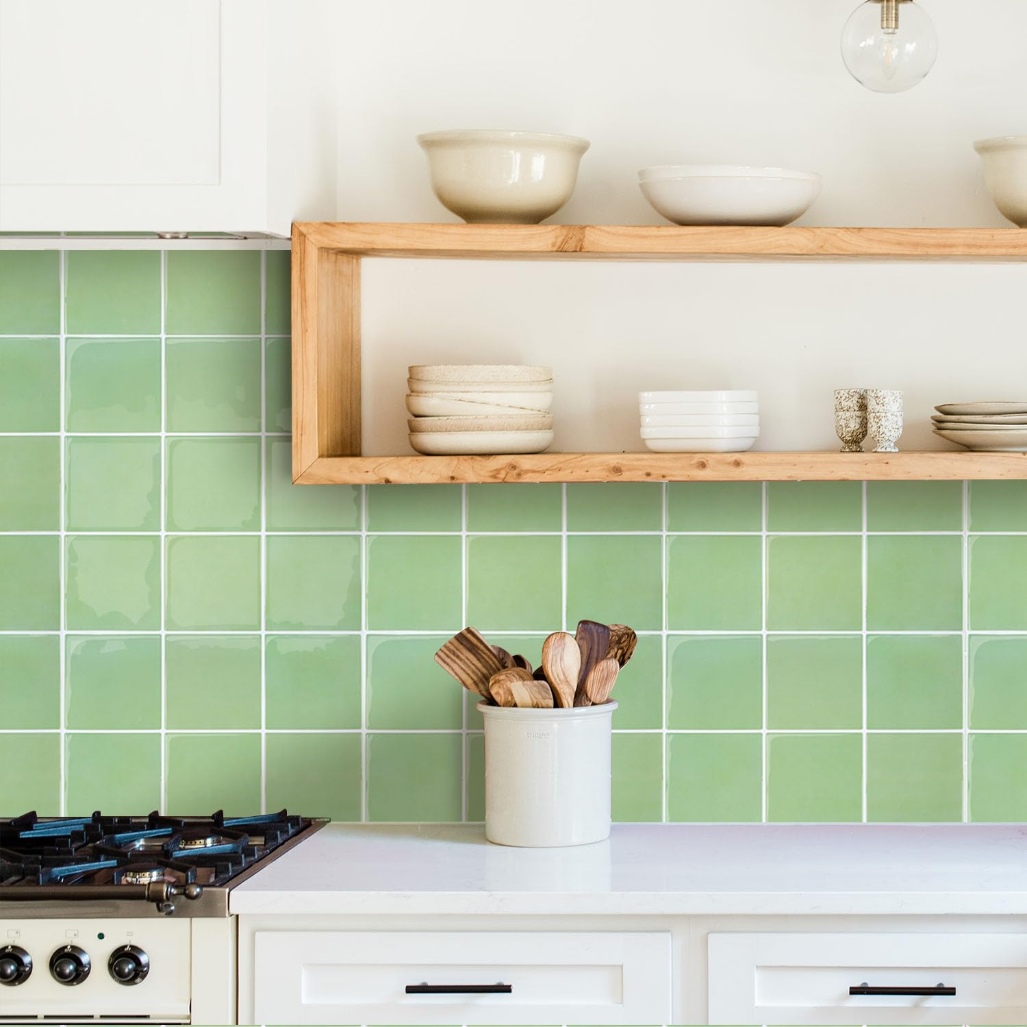 Commomy Più Spessi Paraschizzi Cucina Adesivo, Verde Salvia Piastrelle Mattonelle Adesive Bagno Vinile 3D Metro, Adesivi per Piastrelle Impermeabili(10 pezzi, 30,5 x 30,5 cm)