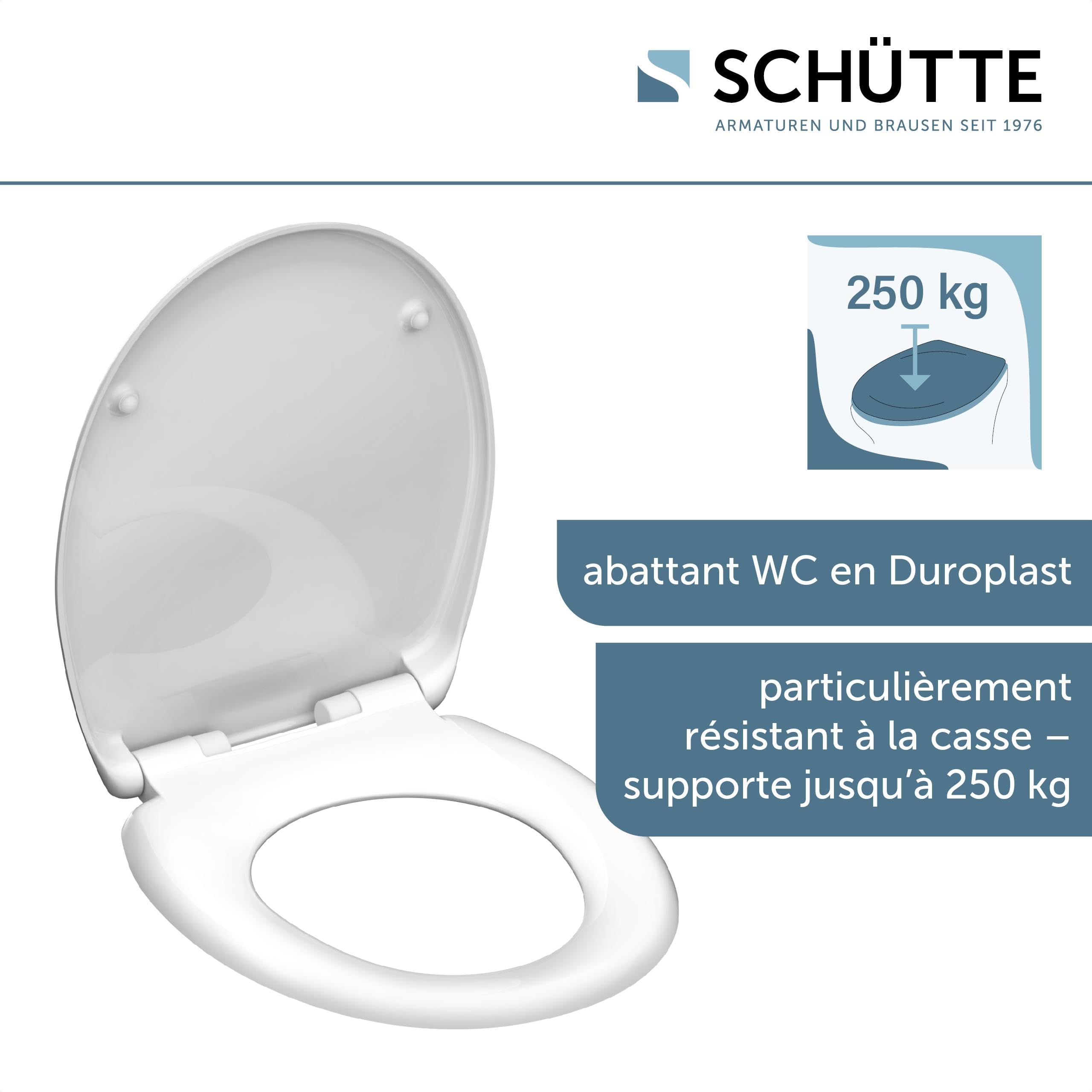 Schütte Abattant WC avec système d'abaissement Automatique, certifié TÜV, Couvercle de Toilette Amovible en matériau incassable, Montage Facile grâce au gabarit de Montage, Couvercle de Toilette et