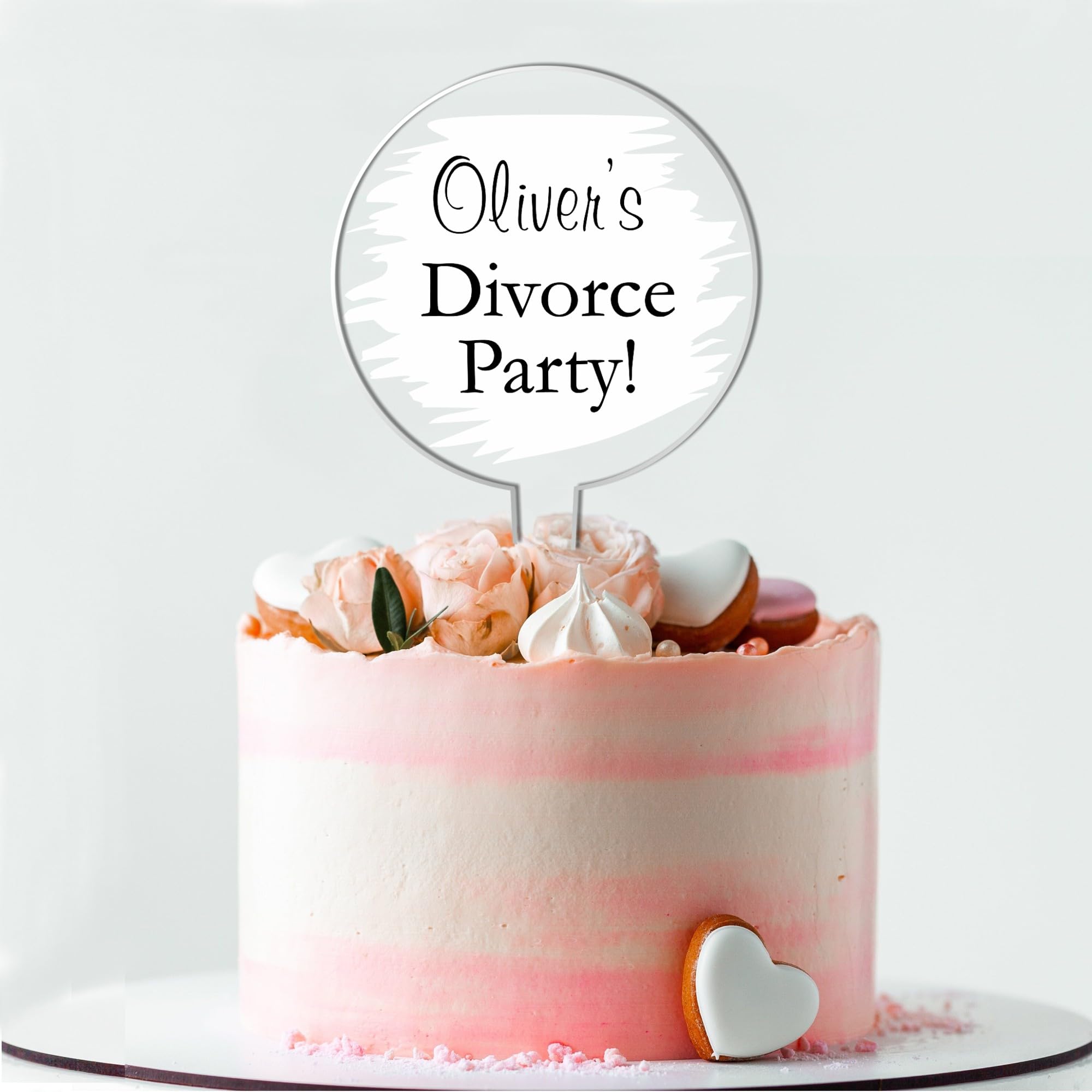 Personalised Acrylic Cake Topper for Divorce Parties – Custom Name with Funny "Divorce Party! Wording" Theme in 6 Colours (White)