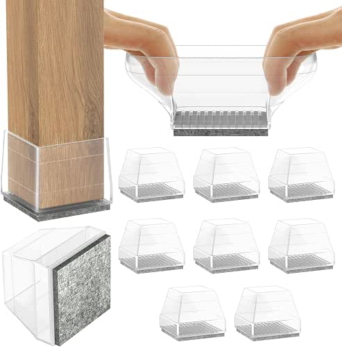 Square Chair Leg Protectors for Hardwood Floors, 8 Pcs Silicone