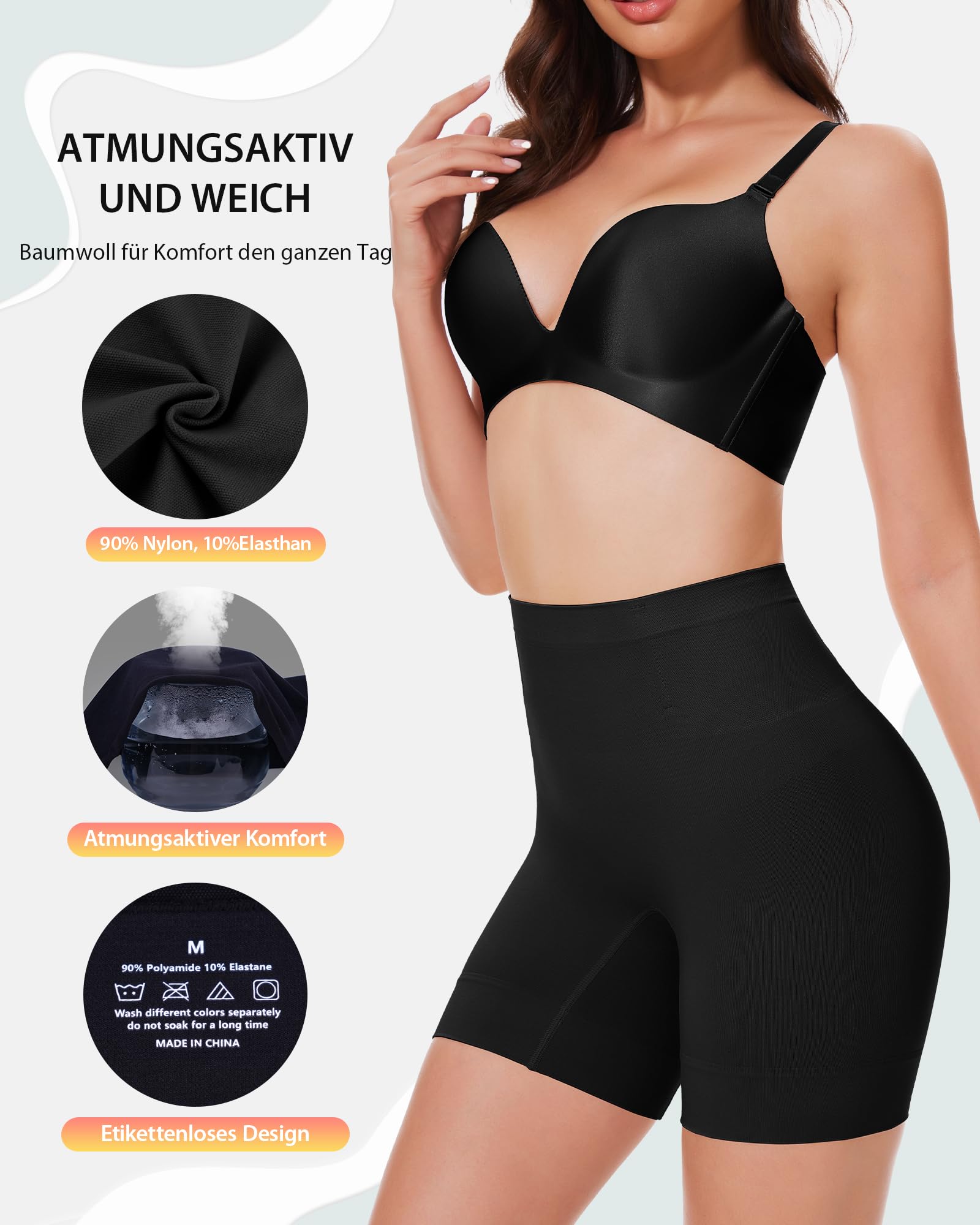 SIMIYA Shapewear - Mutande da donna a vita alta, per controllo della pancia, senza cuciture, con gamba, per donne