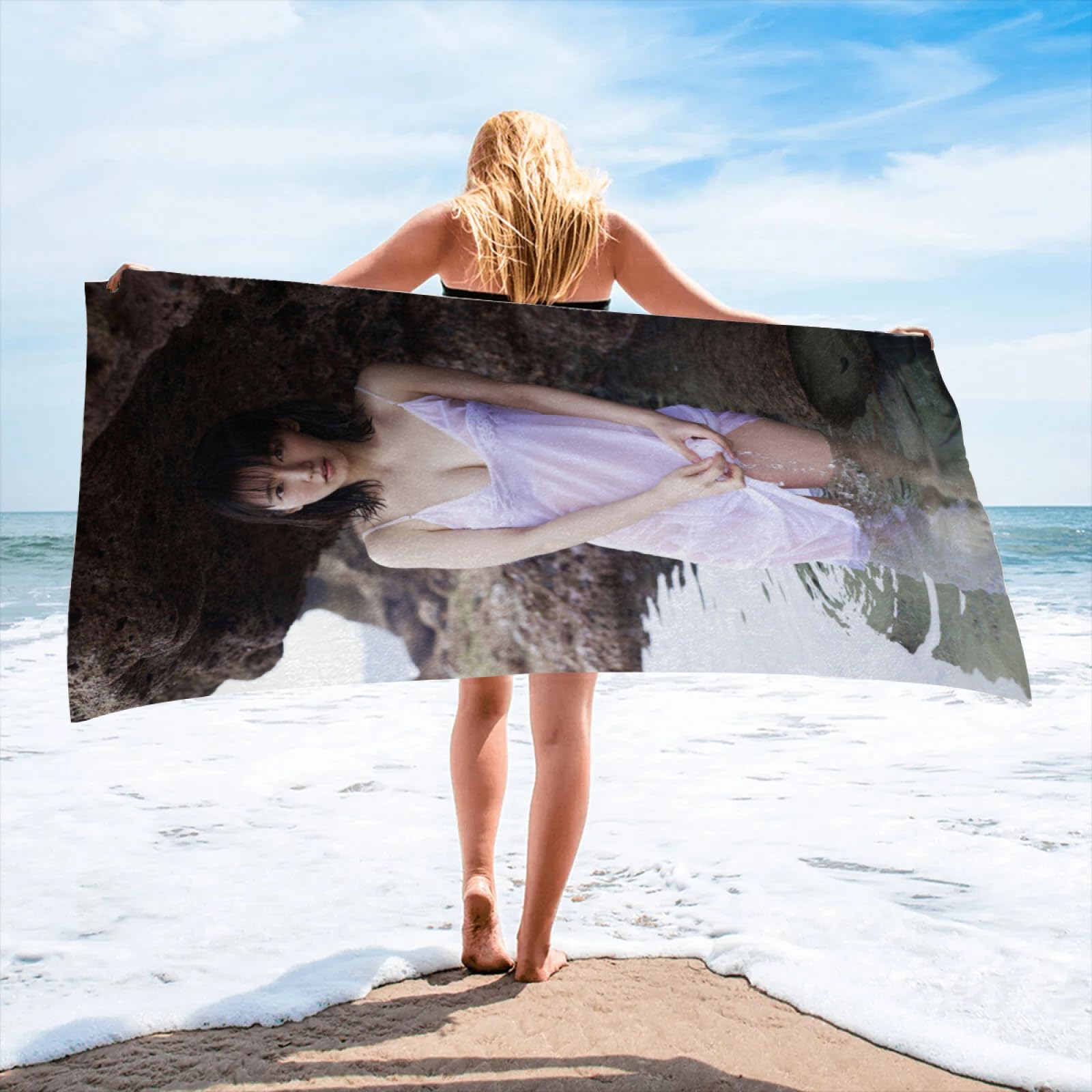 Amazon｜吉岡里帆 タオル ビーチタオル 大サイズ吸収性通気性