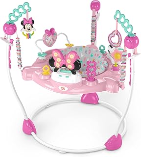 Bright Starts Disney Baby Minnie Mouse Forever Besties Activity Jumper: 10 Toys, Lights, Sounds, 360° Seat for 6-12 Months (Pink)