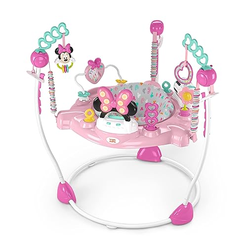 Bright Starts Disney Baby Minnie Mouse Forever Besties - Jersey de centro de actividades para bebés con 10 juguetes, luces y sonidos, asiento de 360